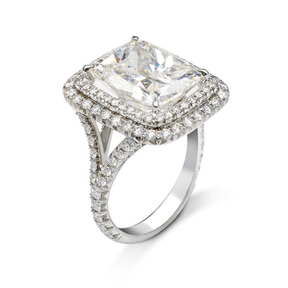 NEW Silver Radiant Cut Huge Diamond Halo Ring - Picture 4 of 4